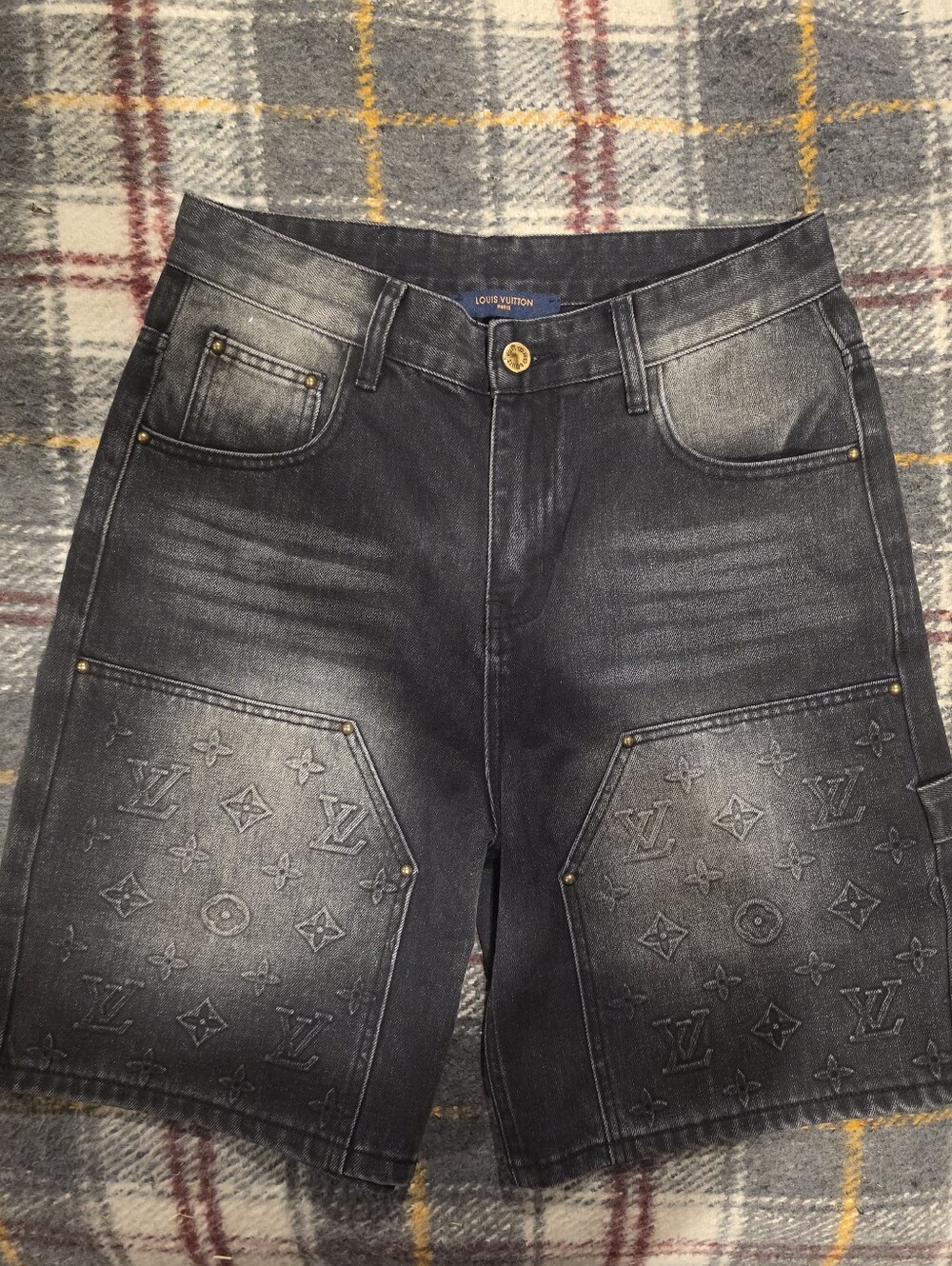 Louis Vuitton  Faded Black Monogram Style Embossed Shorts